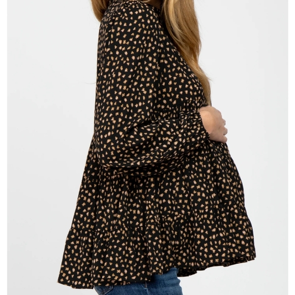 Black Animal Print Mock Neck Tiered Maternity Top - Picture 2 of 7
